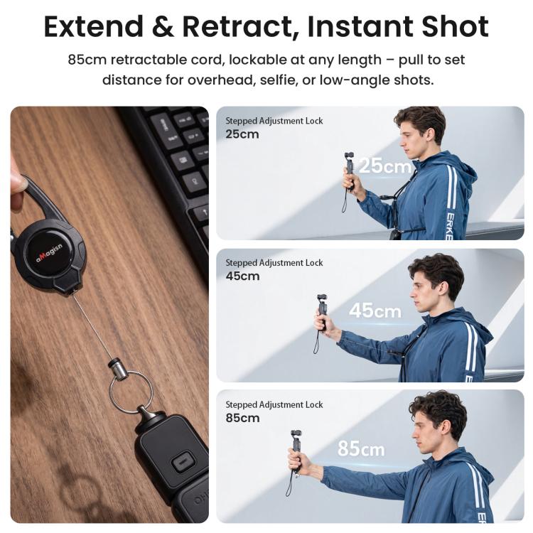 aMagisn Retractable Camera Crossbody Strap Neck Lanyard Cord for DJI Osmo Pocket 4/3, Insta360 Luna Ultra
