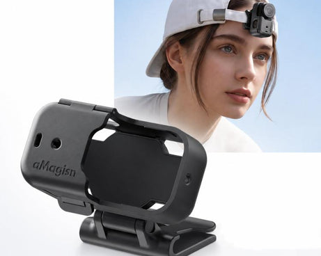 aMagisn Magnetic Cap Clip Mount 360 Rotatable Hat Brim Backpack Strap Clamp POV Vlog Mount, For Insta360 GO Ultra, For DJI Osmo Nano