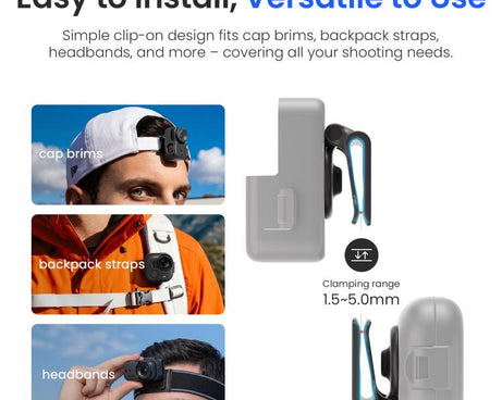 aMagisn Magnetic Cap Clip Mount 360 Rotatable Hat Brim Backpack Strap Clamp POV Vlog Mount, For Insta360 GO Ultra, For DJI Osmo Nano
