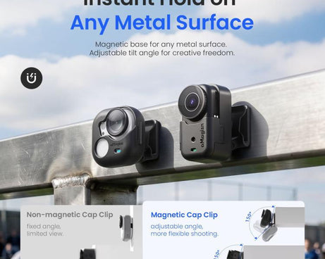 aMagisn Magnetic Cap Clip Mount 360 Rotatable Hat Brim Backpack Strap Clamp POV Vlog Mount, For Insta360 GO Ultra, For DJI Osmo Nano