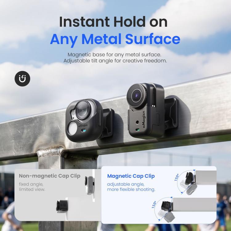 aMagisn Magnetic Cap Clip Mount 360 Rotatable Hat Brim Backpack Strap Clamp POV Vlog Mount, For Insta360 GO Ultra, For DJI Osmo Nano