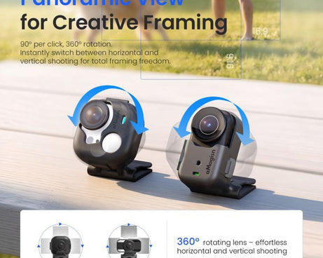 aMagisn Magnetic Cap Clip Mount 360 Rotatable Hat Brim Backpack Strap Clamp POV Vlog Mount, For Insta360 GO Ultra, For DJI Osmo Nano