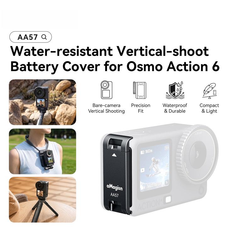 For DJI Osmo Action 6 aMagisn Vertical Shoot Battery Cover Magnetic Quick Release Metal Battery Door