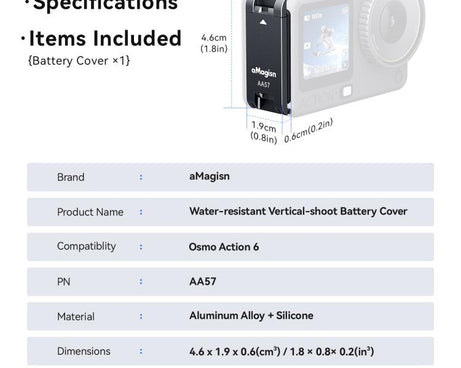 For DJI Osmo Action 6 aMagisn Vertical Shoot Battery Cover Magnetic Quick Release Metal Battery Door