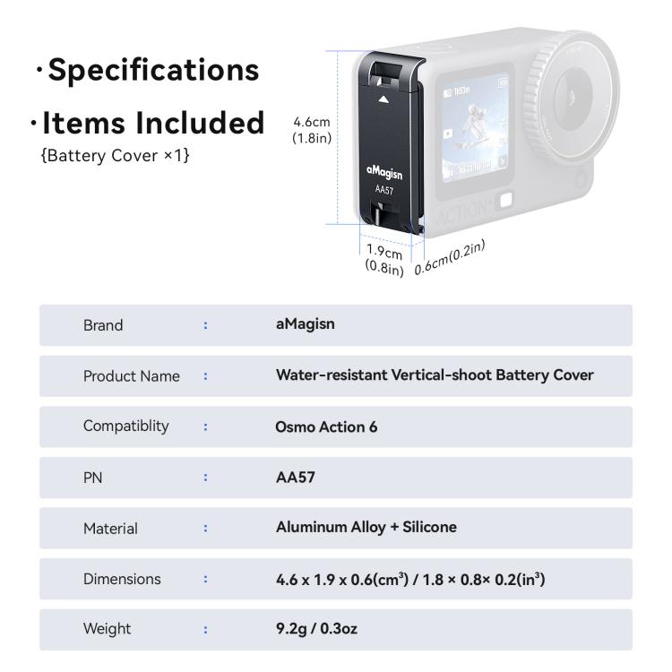 For DJI Osmo Action 6 aMagisn Vertical Shoot Battery Cover Magnetic Quick Release Metal Battery Door