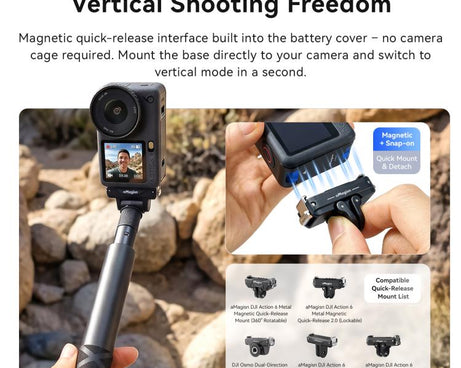 For DJI Osmo Action 6 aMagisn Vertical Shoot Battery Cover Magnetic Quick Release Metal Battery Door