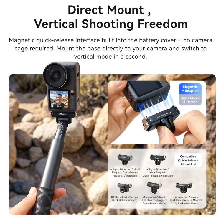 For DJI Osmo Action 6 aMagisn Vertical Shoot Battery Cover Magnetic Quick Release Metal Battery Door