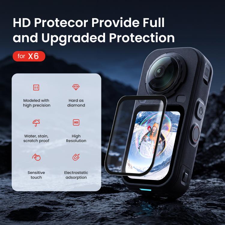 For Insta360 X6 aMagisn Tempered Glass Screen Protector HD Clear Anti-Scratch Protective Film, 1 Set, 2 Sets