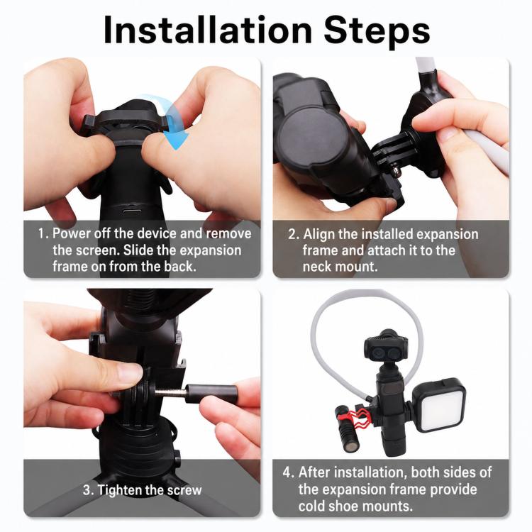 For Insta360 Luna Pro / Ultra Dual Cold Shoe Expansion Cage, Only Cage, Neck Mount Set