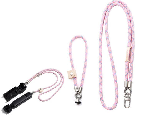 Cwatcun D232 Camera Lanyard 2 In 1 Crossbody Neck Strap Adjustable Wrist Rope With 1/4 Screw Quick Release Clasp, Small Pink, Small Light Gray, Medium Light Gray