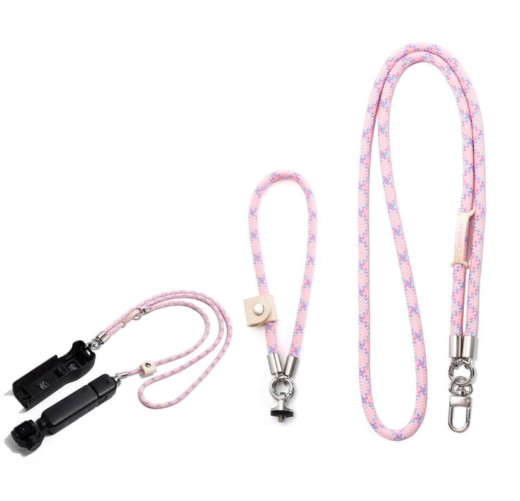Cwatcun D232 Camera Lanyard 2 In 1 Crossbody Neck Strap Adjustable Wrist Rope With 1/4 Screw Quick Release Clasp, Small Pink, Small Light Gray, Medium Light Gray
