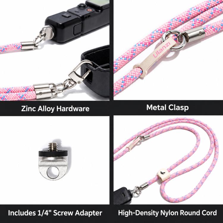 Cwatcun D232 Camera Lanyard 2 In 1 Crossbody Neck Strap Adjustable Wrist Rope With 1/4 Screw Quick Release Clasp, Small Pink, Small Light Gray, Medium Light Gray