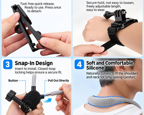 For Insta360 Luna Ultra Quick Release Neck Mount and Wrist Strap Kit Hands-Free Cycling POV Harness Bracket Set, Neck Mount and Wrist Strap Kit