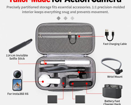 For Insta360 X6 Camera Kit Hard Shell Carrying Case Waterproof Travel Storage Bag with Shoulder Strap