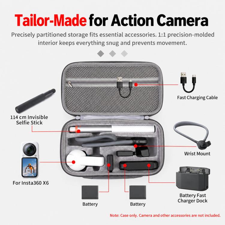 For Insta360 X6 Camera Kit Hard Shell Carrying Case Waterproof Travel Storage Bag with Shoulder Strap