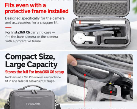 For Insta360 X6 Camera Kit Hard Shell Carrying Case Waterproof Travel Storage Bag with Shoulder Strap