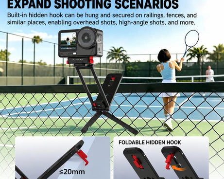 Flymile Magnetic Quick-Release Tripod & Rotating Carabiner Mount, For DJI Osmo Action 3 / 4 / 5 Pro, For DJI Osmo Action 6 / Nano / 360 II