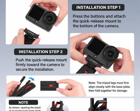 Flymile Magnetic Quick-Release Tripod & Rotating Carabiner Mount, For DJI Osmo Action 3 / 4 / 5 Pro, For DJI Osmo Action 6 / Nano / 360 II