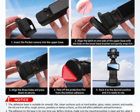 For DJI Osmo Pocket 3 / 4P BRDRC Rotatable Adhesive Car Mount