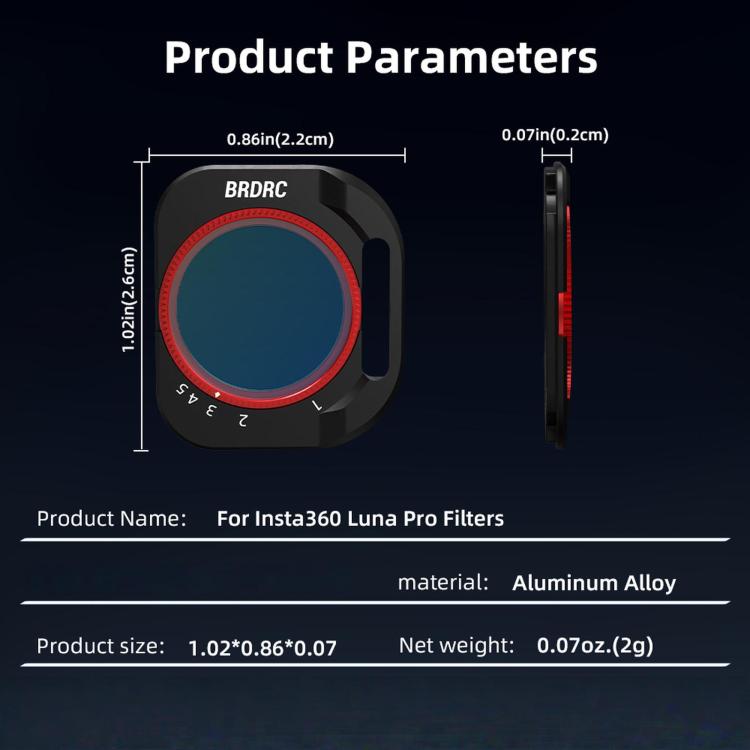 For Insta360 Luna Pro BRDRC Lens Protective Filter Accessory, UV, CPL + Black Mist + Adjustable VND Filter, CPL + Black Mist + Light Pollution Reduction + Adjustable VND Filter