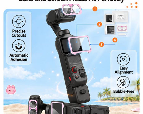 For Insta360 Luna Ultra Cute Screen Protector Tempered Glass Anti-Glare Lens Film Kit
