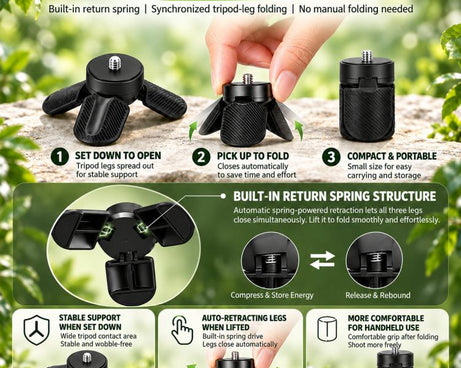 For DJI Osmo Pocket 3 / 4 / Insta360 Luna Ultra Mini Quick Release Tripod, Tripod, Tripod + Adapter + Force-securing Screw