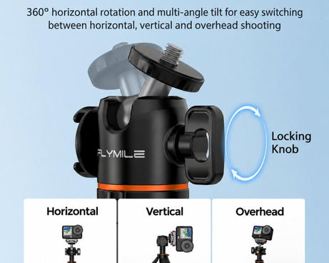 Flymile One-Touch Pop-Out Tripod Selfie Stick Extension Pole For DJI, Insta360, GoPro, And Other Action Cameras