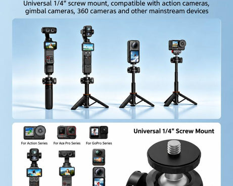 Flymile One-Touch Pop-Out Tripod Selfie Stick Extension Pole For DJI, Insta360, GoPro, And Other Action Cameras
