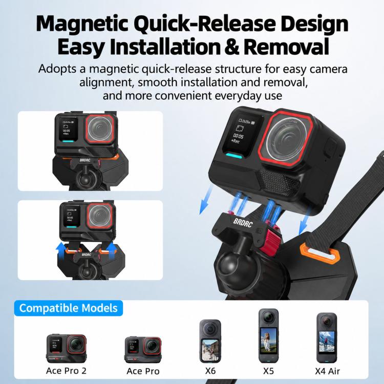 BRDRC Motorcycle Quick-Release Helmet Chin Mount For Insta360 Ace Pro 2 / X6 / X5 / X4 Air