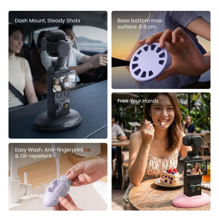 For DJI Osmo Pocket 4P/4/3 aMagisn Car Silicone Stand Base Anti-Slip Dashboard Mount Holder, BD27 Black, BD27 Pink, BD27 Purple