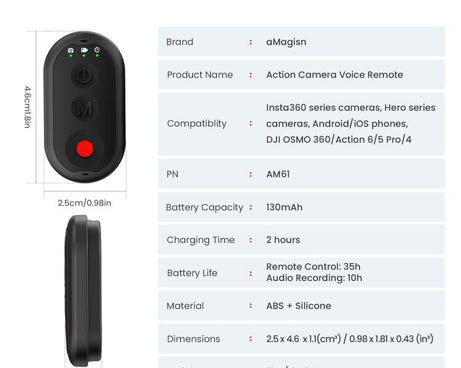 AMagisn AM61 Action Camera Voice Remote For Insta360 / GoPro HERO / DJI Series Cameras & Phones, AM61 Voice Remote