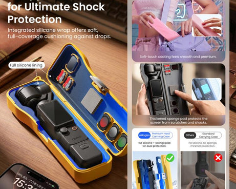 For DJI Osmo Pocket 4/3 aMagisn Extended Hard Carrying Case All-in-One Protective Storage Box, Extended Yellow, Extended Pink