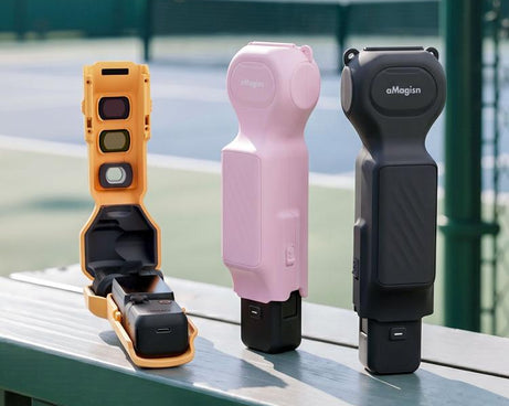 For DJI Osmo Pocket 4/3 aMagisn Mini Hard Shell Protective Case Double-Sided Gimbal & Screen Protector, Mini Black, Mini Yellow, Mini Pink