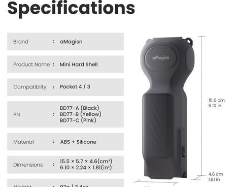 For DJI Osmo Pocket 4/3 aMagisn Mini Hard Shell Protective Case Double-Sided Gimbal & Screen Protector, Mini Black, Mini Yellow, Mini Pink