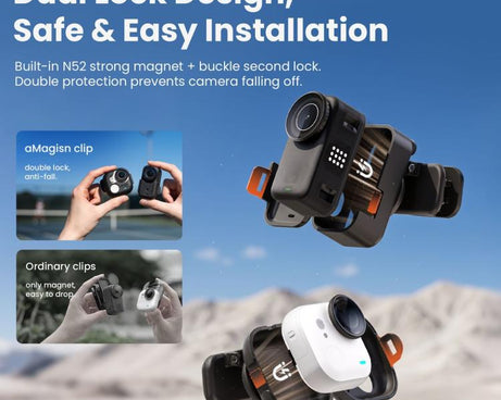 aMagisn Multi-function Alligator Clip Mount 360-degree Rotating Backpack Strap Hat Visor Clamp Case, For Insta360 GO Ultra, For DJI Osmo Nano