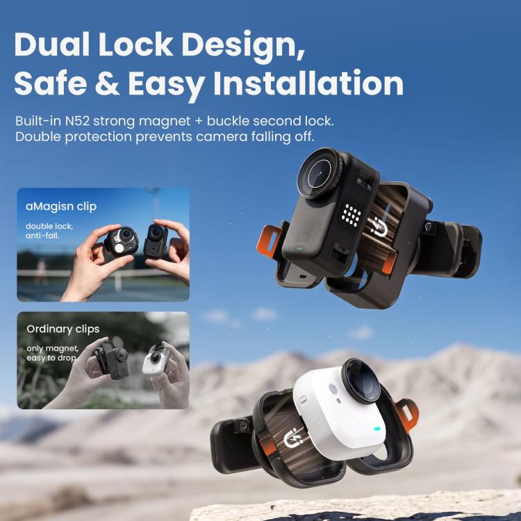 aMagisn Multi-function Alligator Clip Mount 360-degree Rotating Backpack Strap Hat Visor Clamp Case, For Insta360 GO Ultra, For DJI Osmo Nano