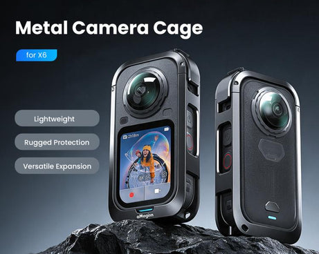aMagisn Metal Camera Cage for Insta360 X6 Ultra-Lightweight Protective Frame with Flip-Lock Clasp