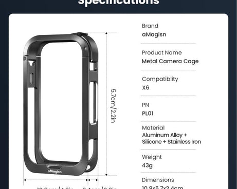 aMagisn Metal Camera Cage for Insta360 X6 Ultra-Lightweight Protective Frame with Flip-Lock Clasp