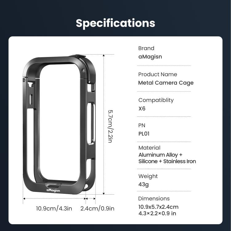 aMagisn Metal Camera Cage for Insta360 X6 Ultra-Lightweight Protective Frame with Flip-Lock Clasp