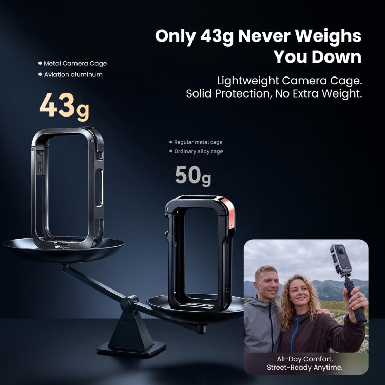 aMagisn Metal Camera Cage for Insta360 X6 Ultra-Lightweight Protective Frame with Flip-Lock Clasp