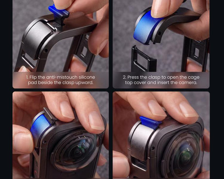 aMagisn Metal Camera Cage for Insta360 X6 Ultra-Lightweight Protective Frame with Flip-Lock Clasp