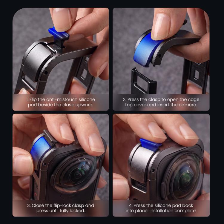 aMagisn Metal Camera Cage for Insta360 X6 Ultra-Lightweight Protective Frame with Flip-Lock Clasp