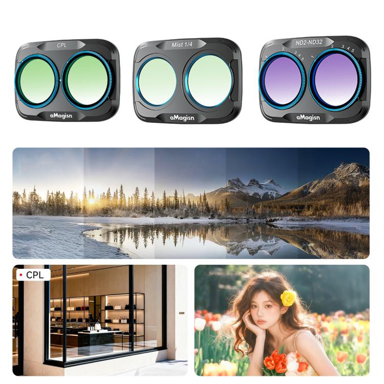 For DJI Osmo Pocket 4P aMagisn Magnetic Lens Filter, Wide-Angle Lens, Mist 1/4+Cool Night, VND-CPL+Mist 1/4+VND2-32, VND-CPL+Mist 1/4+VND2-32+Star, VND-CPL+Mist 1/4+VND2-32+Cool Night