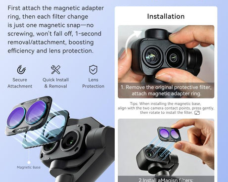 For DJI Osmo Pocket 4P aMagisn Magnetic Lens Filter, Wide-Angle Lens, Mist 1/4+Cool Night, VND-CPL+Mist 1/4+VND2-32, VND-CPL+Mist 1/4+VND2-32+Star, VND-CPL+Mist 1/4+VND2-32+Cool Night