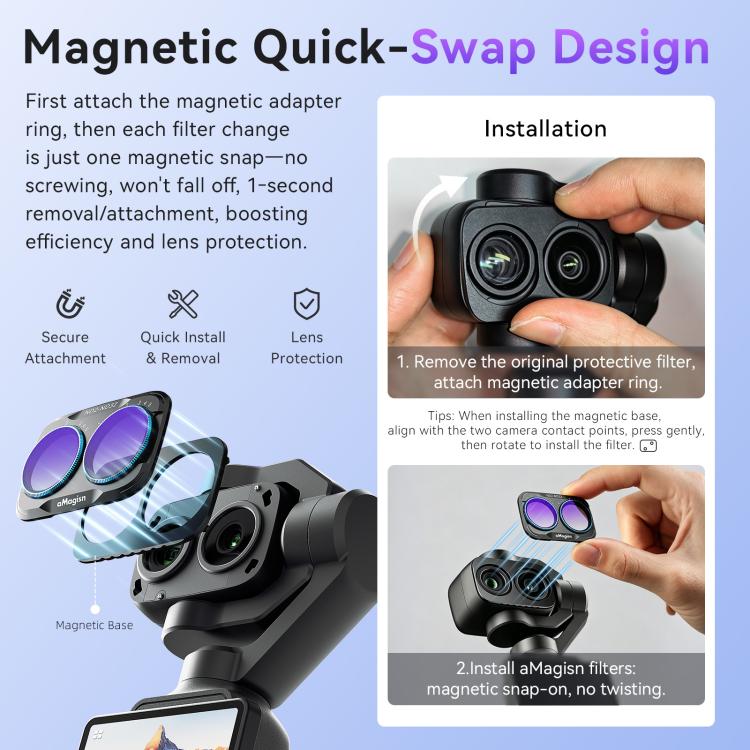 For DJI Osmo Pocket 4P aMagisn Magnetic Lens Filter, Wide-Angle Lens, Mist 1/4+Cool Night, VND-CPL+Mist 1/4+VND2-32, VND-CPL+Mist 1/4+VND2-32+Star, VND-CPL+Mist 1/4+VND2-32+Cool Night