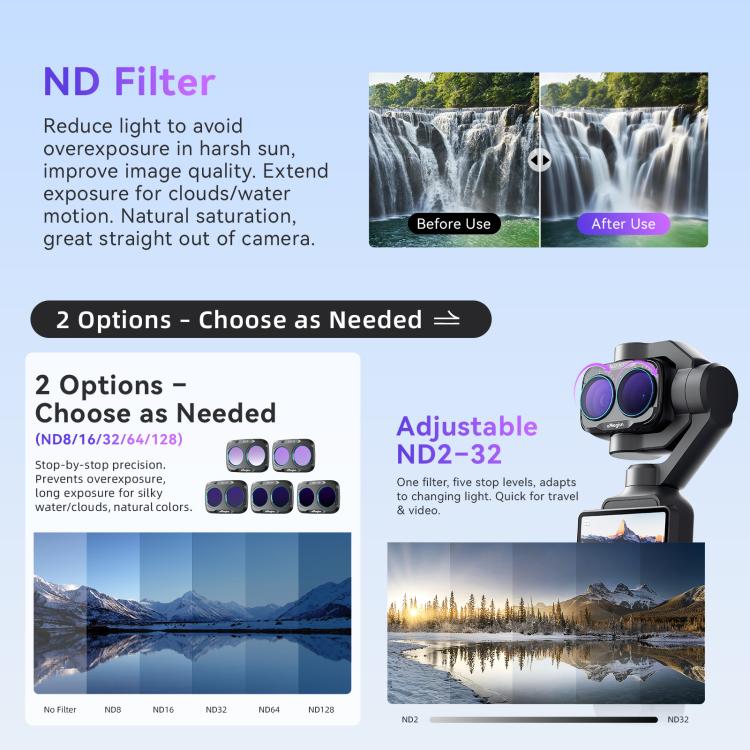 For DJI Osmo Pocket 4P aMagisn Magnetic Lens Filter, Wide-Angle Lens, Mist 1/4+Cool Night, VND-CPL+Mist 1/4+VND2-32, VND-CPL+Mist 1/4+VND2-32+Star, VND-CPL+Mist 1/4+VND2-32+Cool Night
