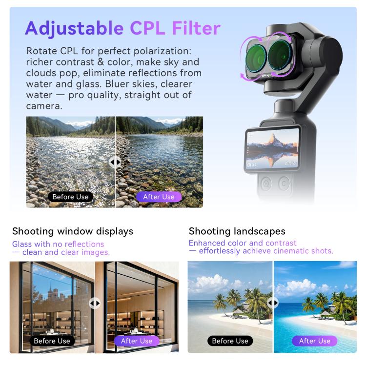 For DJI Osmo Pocket 4P aMagisn Magnetic Lens Filter, Wide-Angle Lens, Mist 1/4+Cool Night, VND-CPL+Mist 1/4+VND2-32, VND-CPL+Mist 1/4+VND2-32+Star, VND-CPL+Mist 1/4+VND2-32+Cool Night