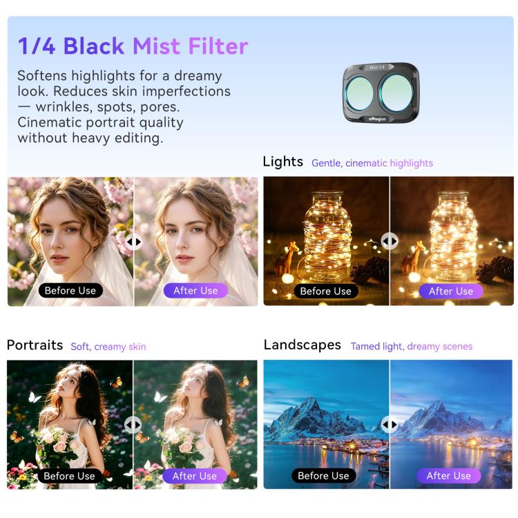 For DJI Osmo Pocket 4P aMagisn Magnetic Lens Filter, Wide-Angle Lens, Mist 1/4+Cool Night, VND-CPL+Mist 1/4+VND2-32, VND-CPL+Mist 1/4+VND2-32+Star, VND-CPL+Mist 1/4+VND2-32+Cool Night