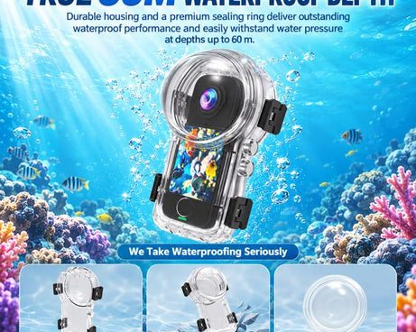 For Insta360 X4 Air Invisible Dive Case 60m/197ft Waterproof Underwater Housing with Magnetic Quick Release Mount
