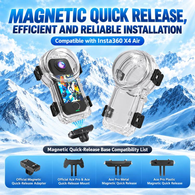 For Insta360 X4 Air Invisible Dive Case 60m/197ft Waterproof Underwater Housing with Magnetic Quick Release Mount